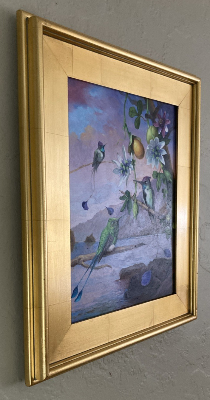 Vintage Original Acrylic Painting Exotic Birds Flowers Fruit Landscape Signed