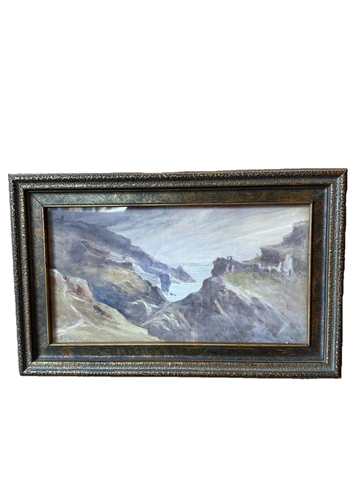 Watercolor painting ORIGINAL art River Beach mountain landscape Seascape Signed