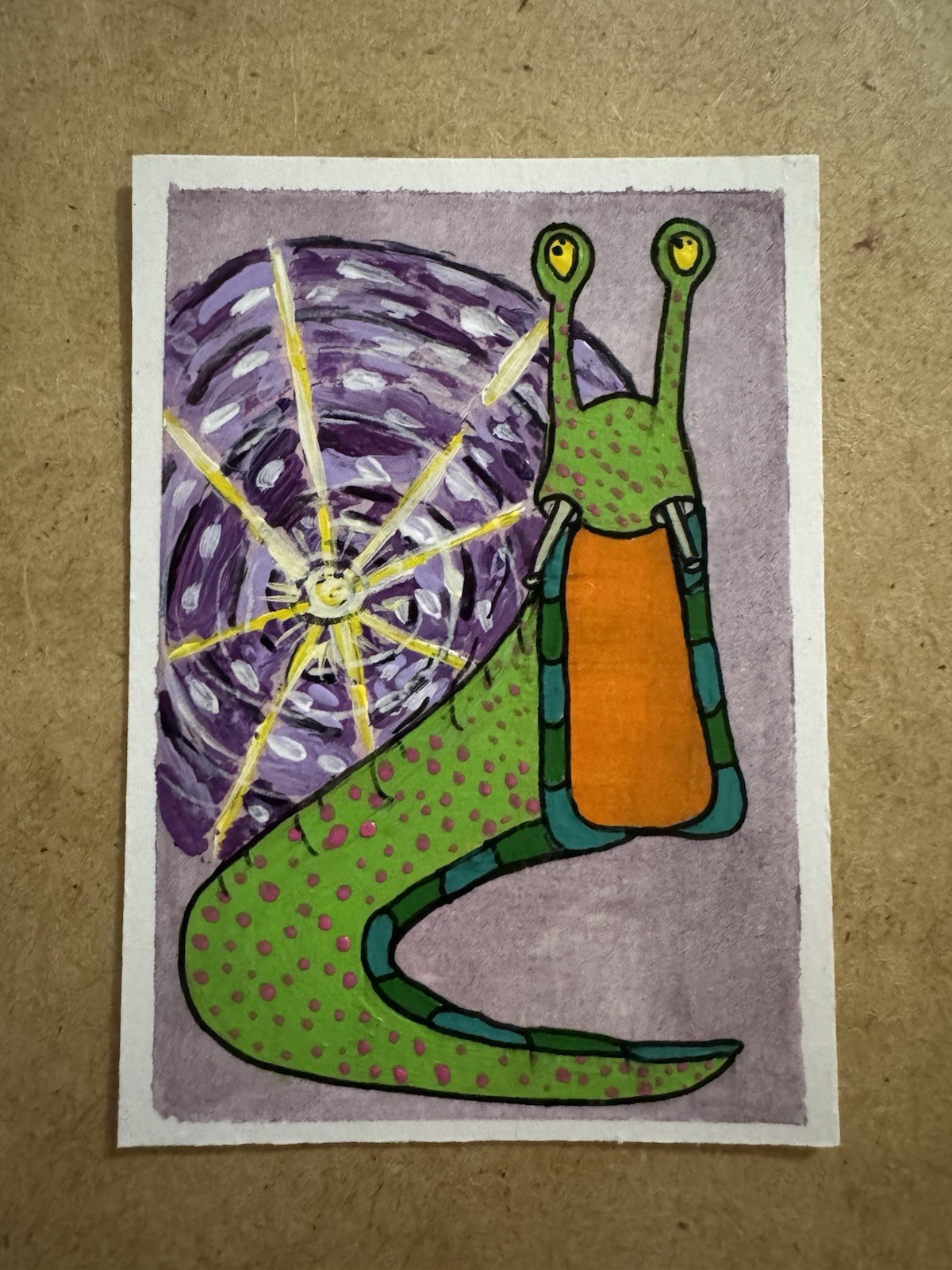 ACEO Original Actually Handmade Acrylic Cute Snail Planet Space Trading Art Card