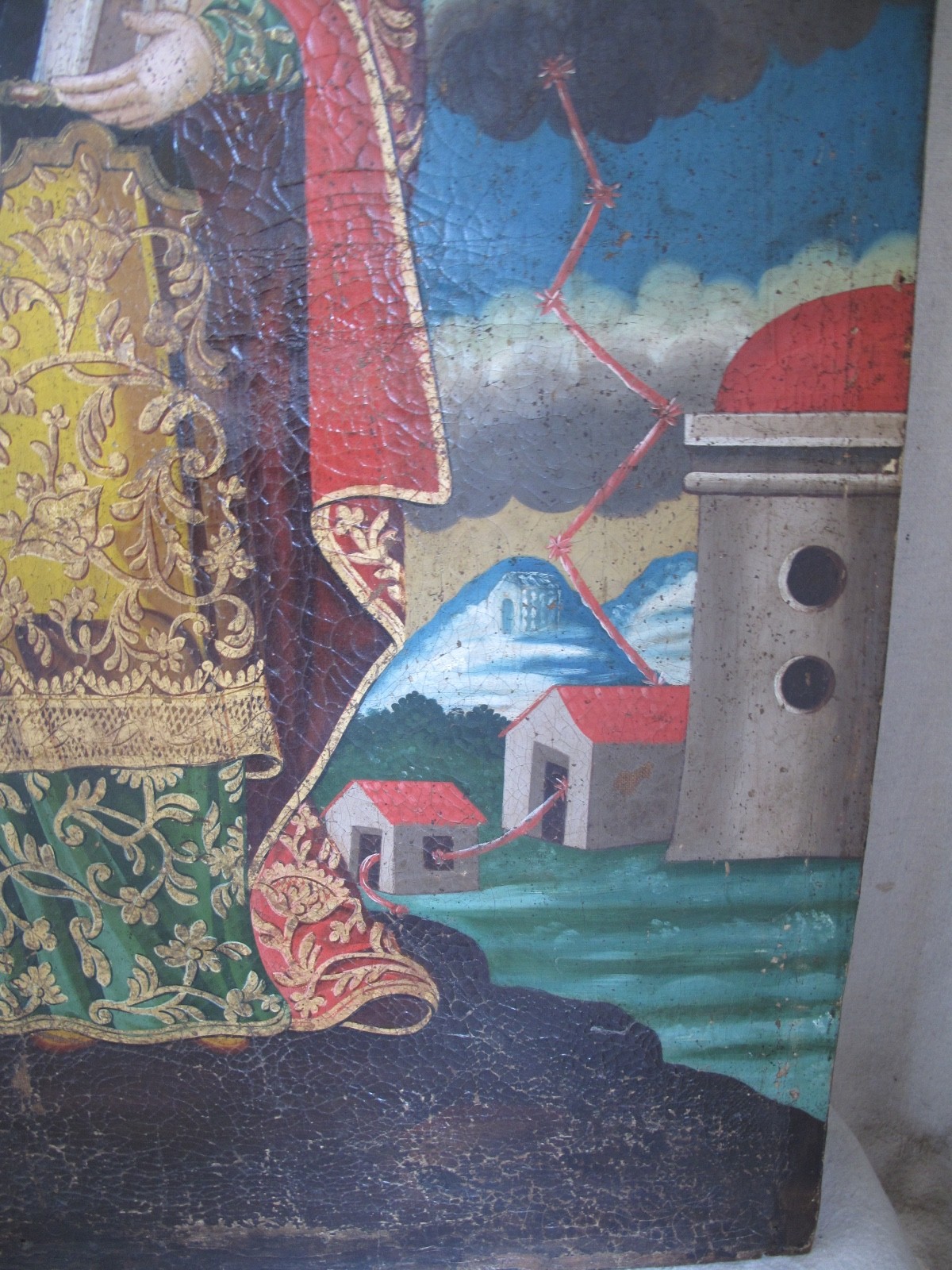Antique 18th c. Spanish Colonial «Santa Barbara» Oil Painting 27 «X 38» Mexican