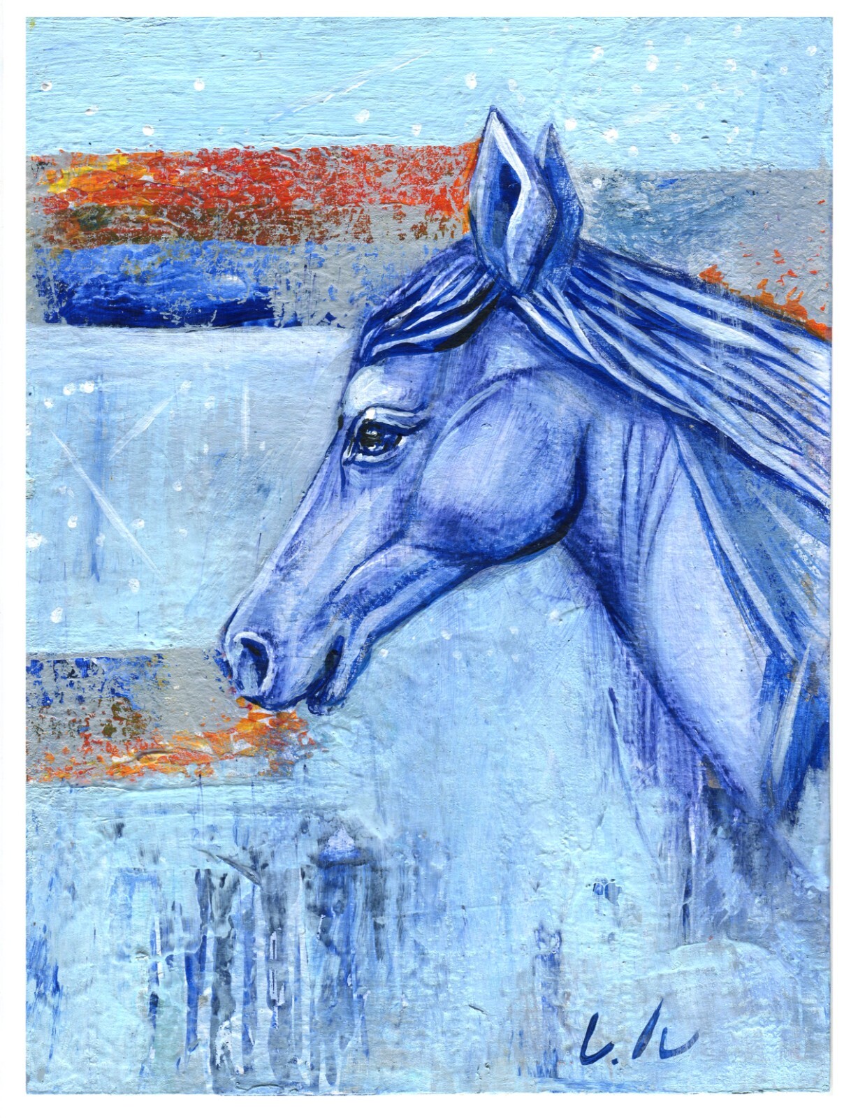 Original Acrylic painting. Wild Horse . Size 7.8 x 10.4 inch