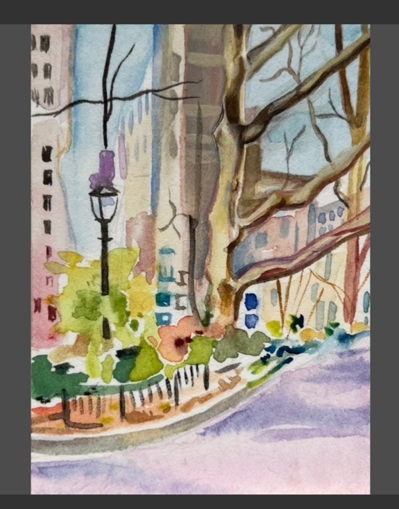 ACEO Art Card Print Of Original Tree And Lantern Watercolor NYC Park