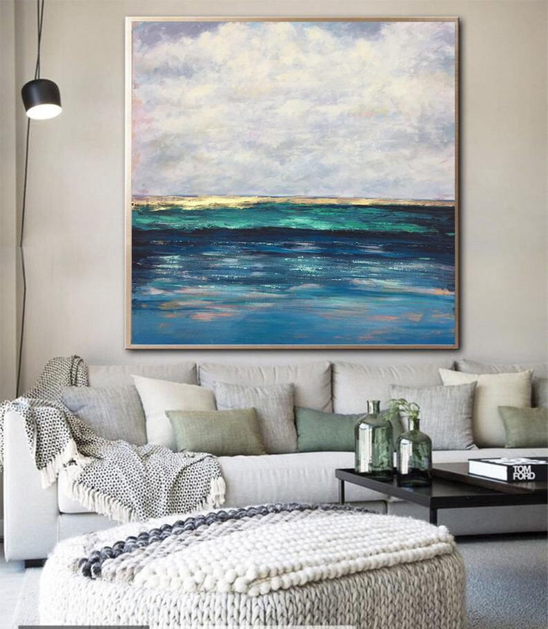 Blue Abstract Canvas Art Oversize Abstract Wall Art Large Canvas Painting