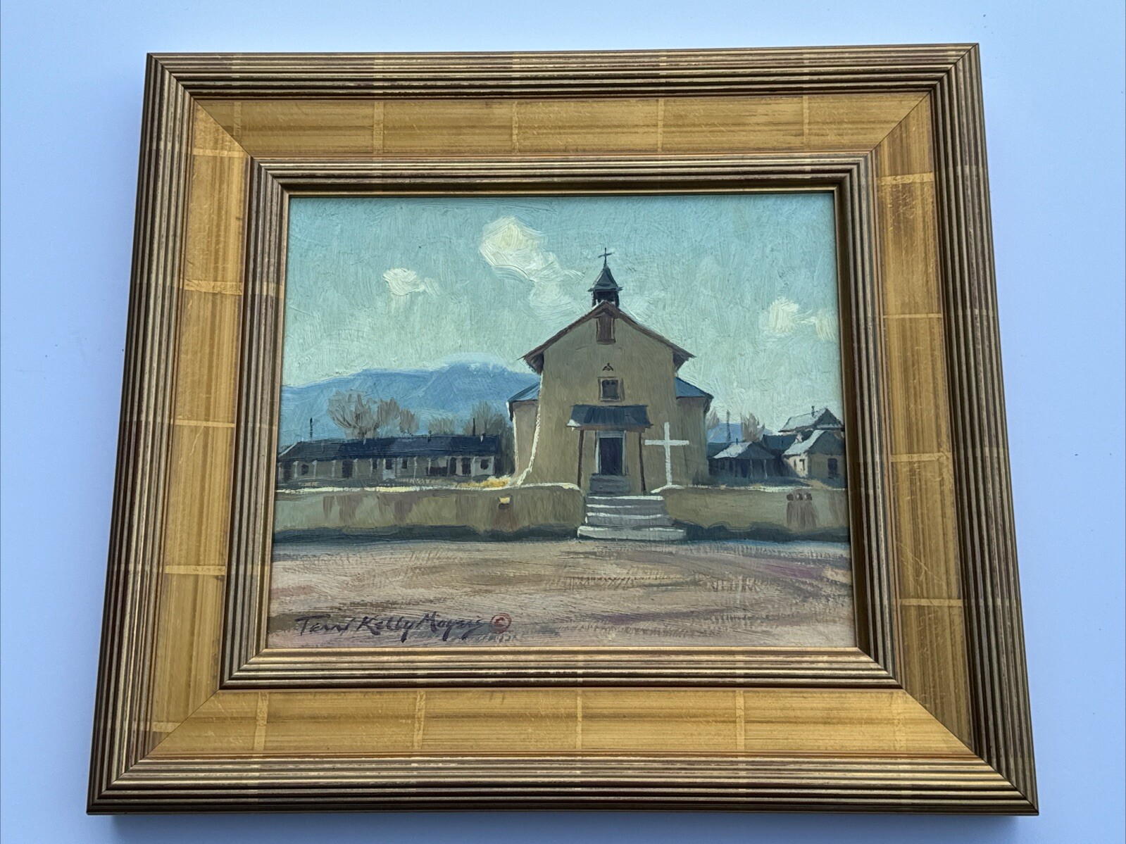 TERRI MOYERS PAINTING AFTERNOON IN SAN JOSE MISSION CHURCH FAMOUS NEW MEXICO OIL