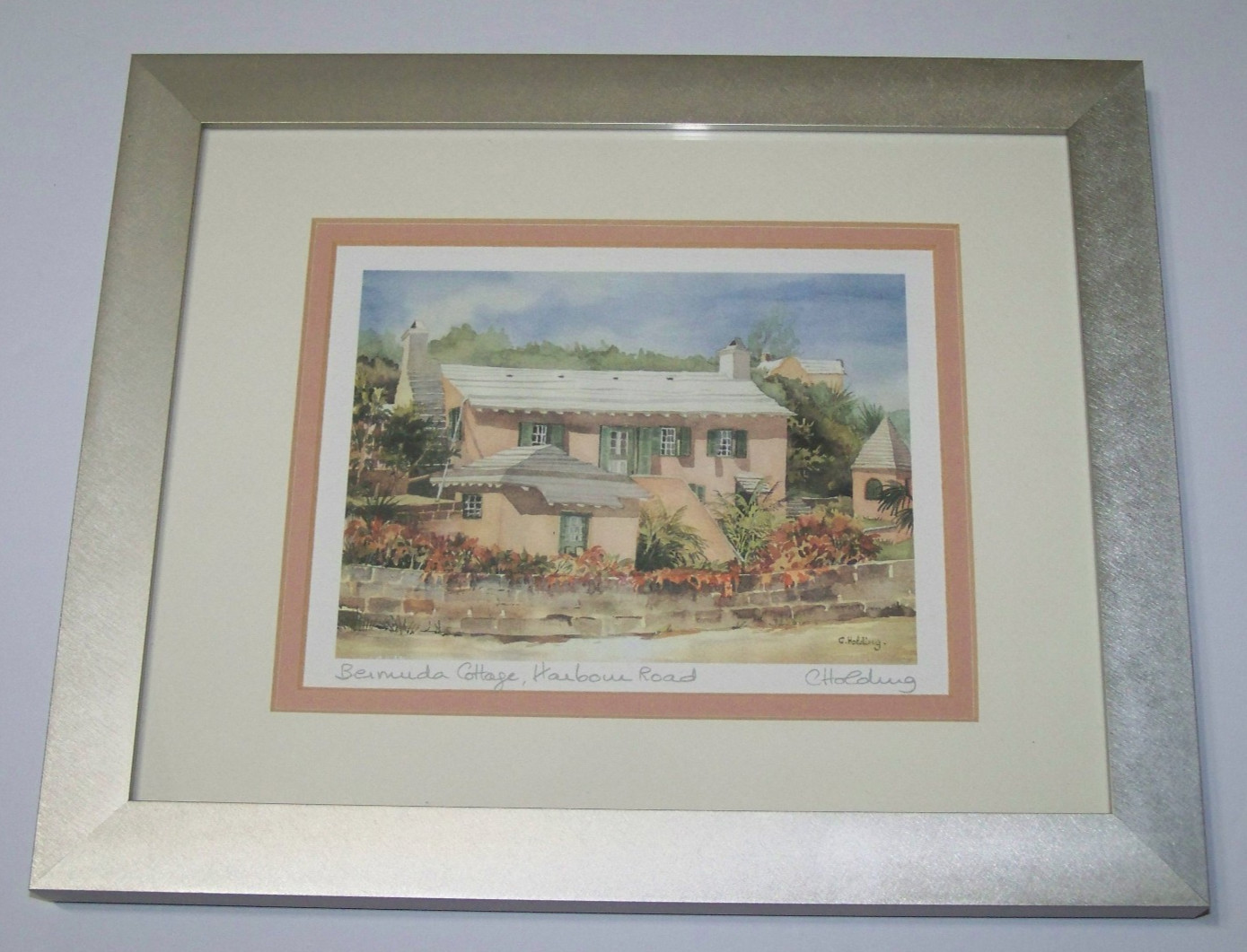 C. Holding Bermuda Cottage Watercolor Print 11.5 x 9.5 Framed Matted Signed