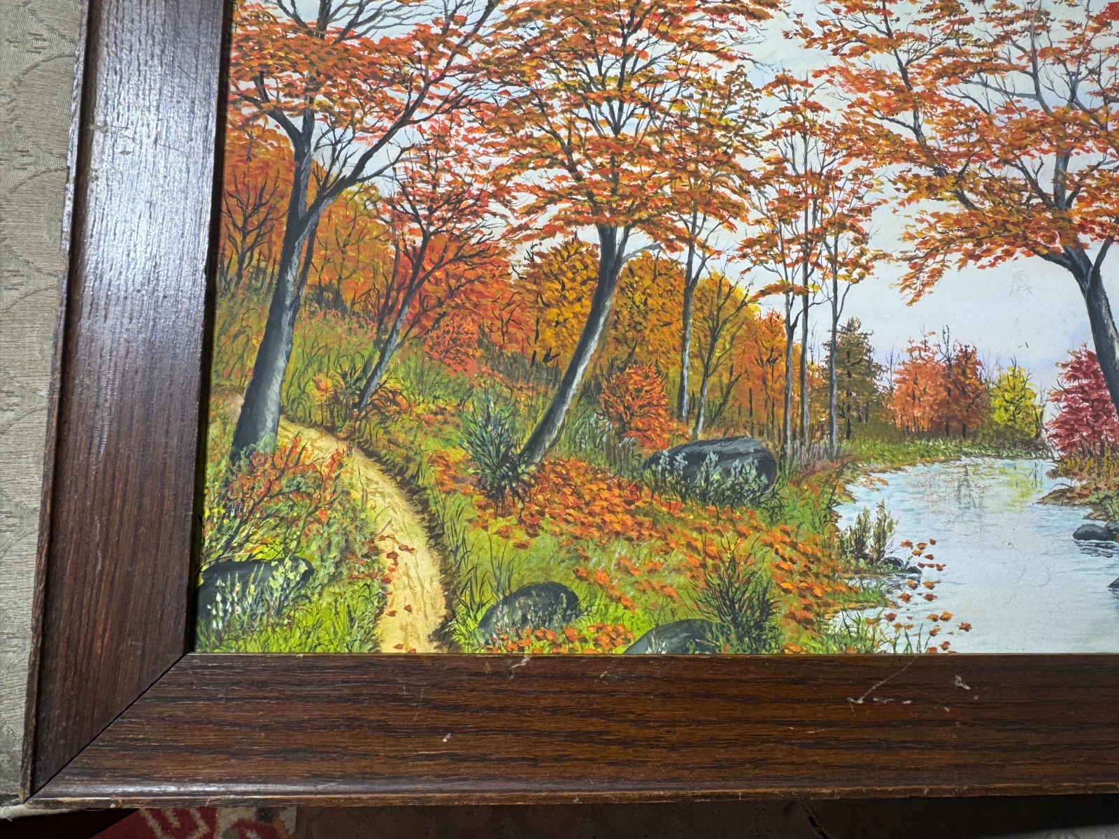 Vintage F.M Dyer «Fall River Landscape Scene» Oil Painting – Signed And Framed