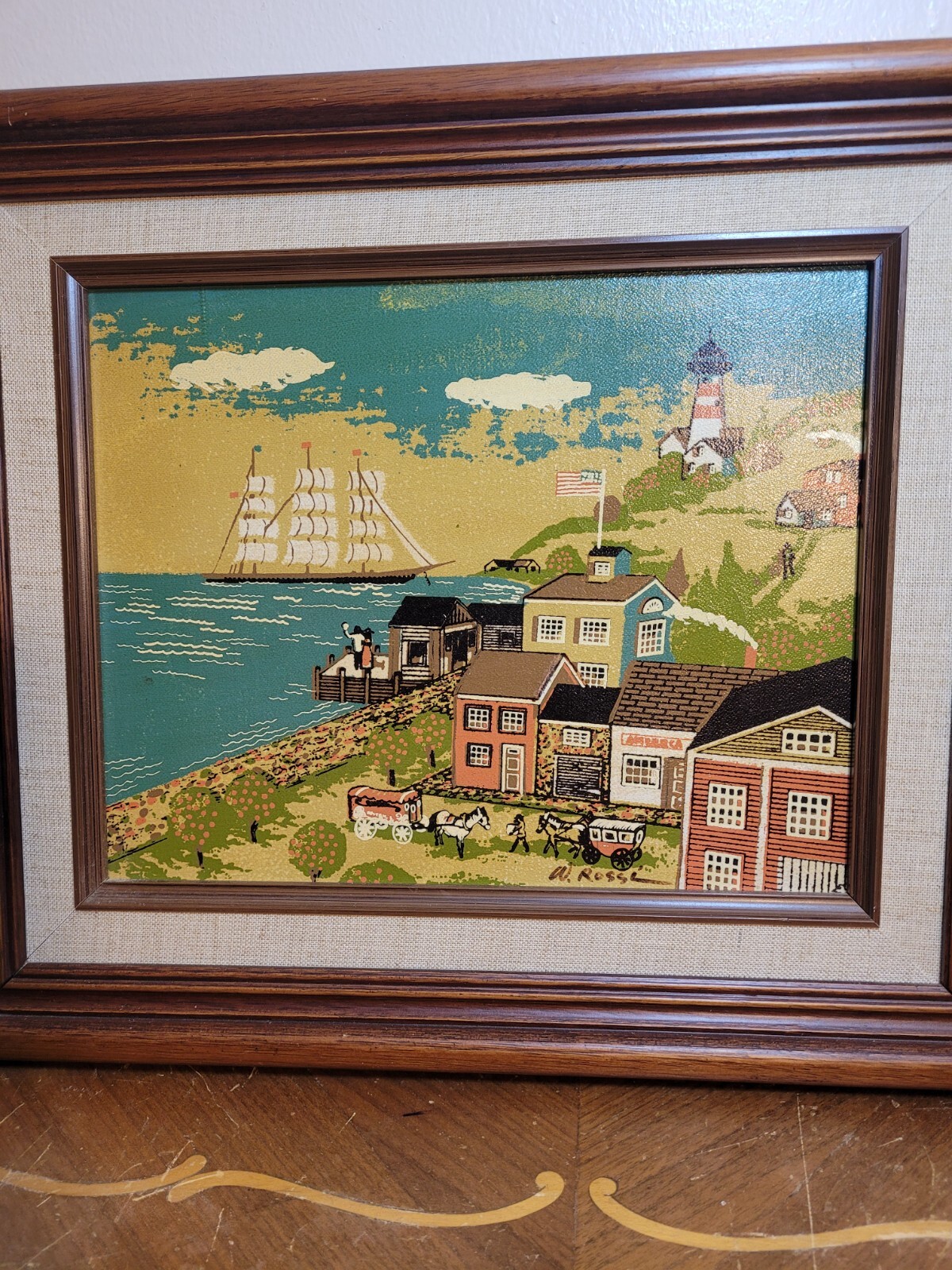 Vintage Harbor View Signed Picture Framed 14″×12″