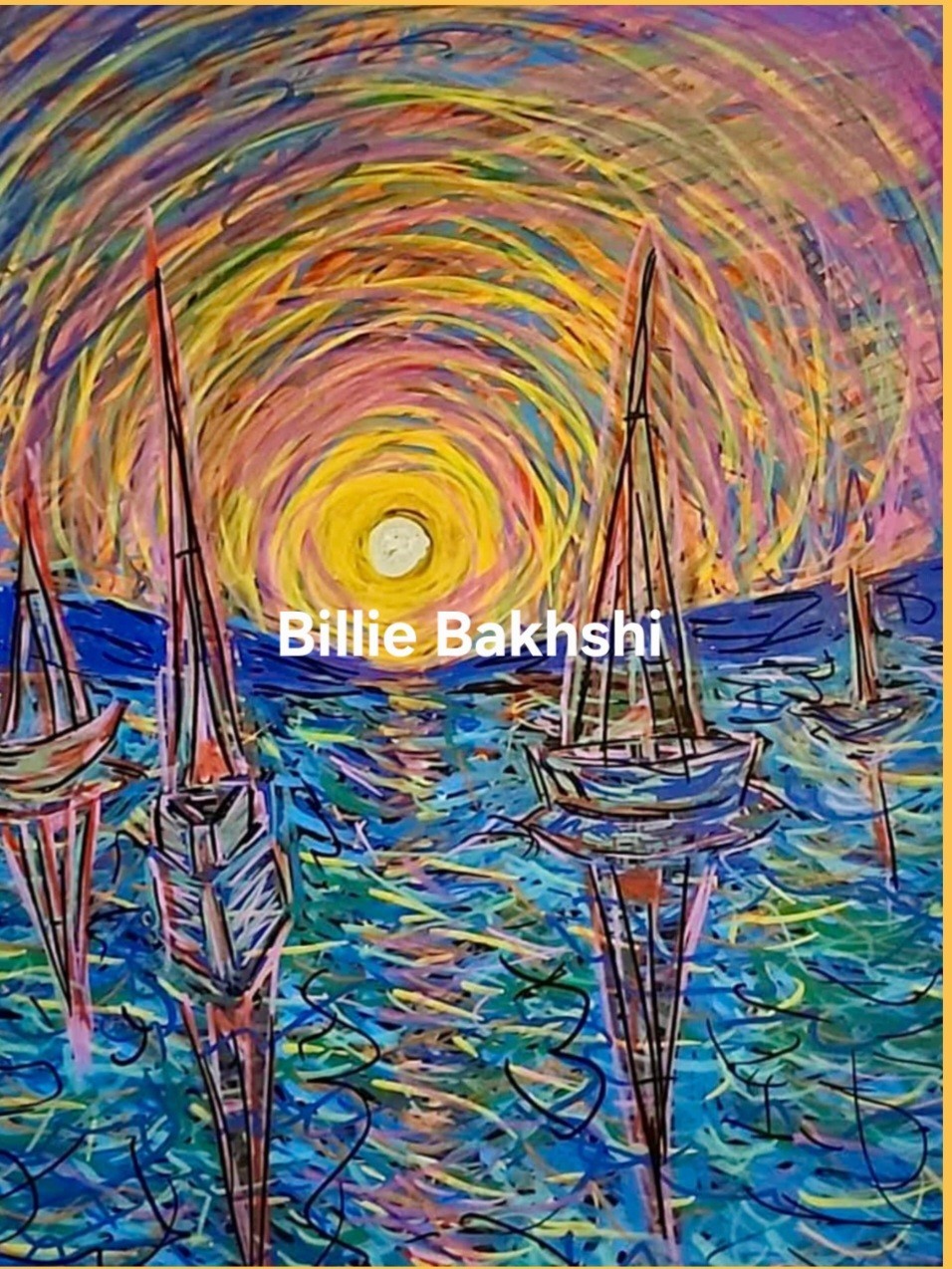Sunset On Seneca Finger Lake Sailboats Original Colorful Seascape Art 11×14