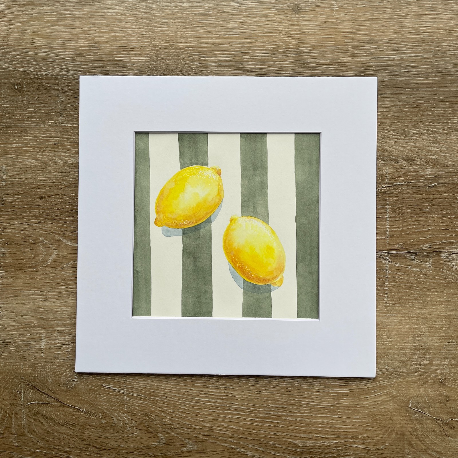 Lemon Watercolor Painting Original Signed 12×12 Ready to Frame Kitchen Decor