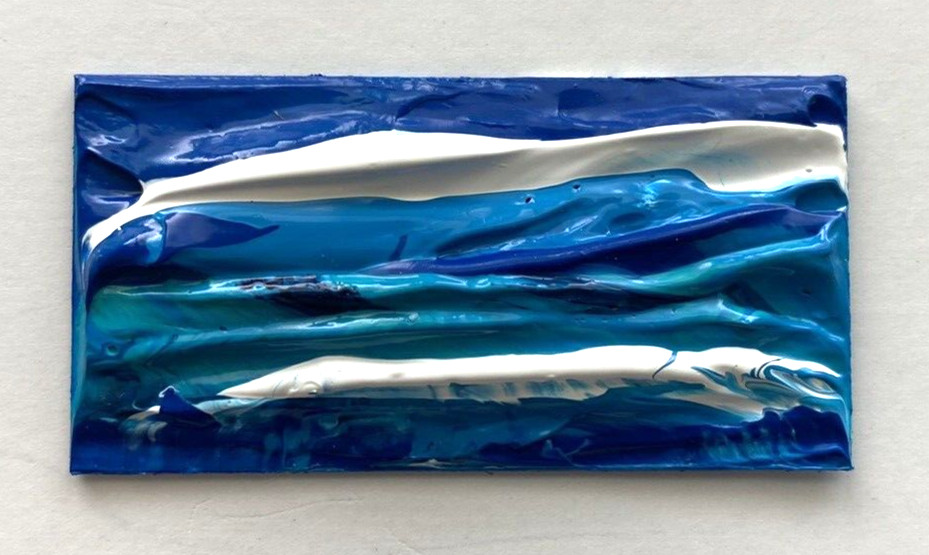 WHITE WAVES BLUE GREEN OCEAN Acrylic Miniature Painting 1″x2″ Julia Garcia NEW