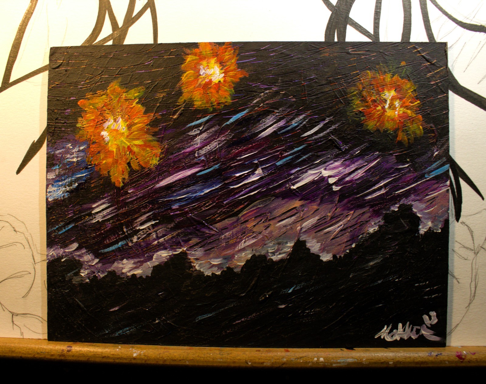 Impressionism art original «Souls in Starlight» 9×12 acrylic on cardboard