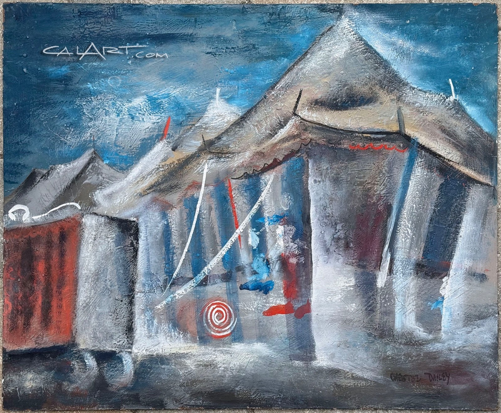 1960s Abstract Expressionist Circus Painting Original Oil Female Laguna Artist