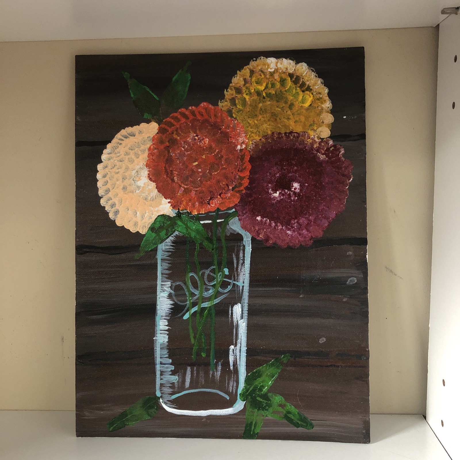 Chrysanthemums Jarred Original Folk Art By pj