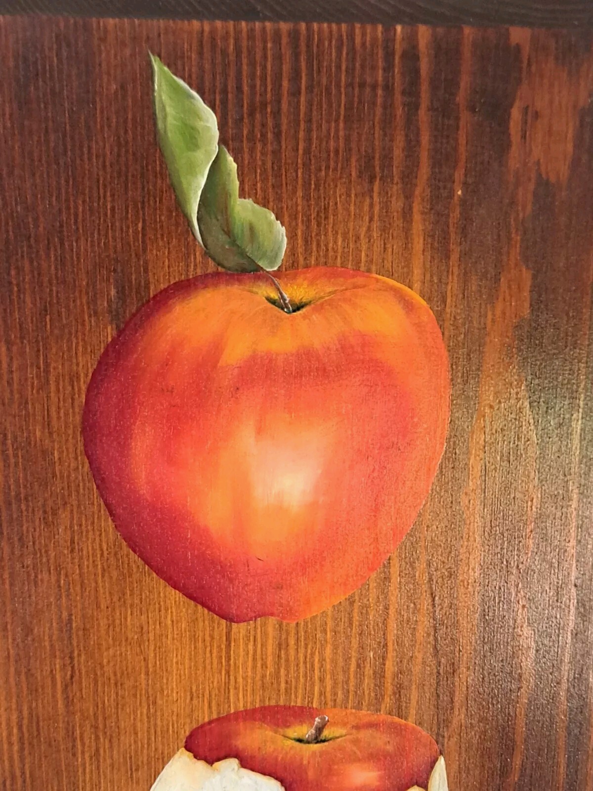 Primitive Style Original Painting On Wood Board Apple Stages Karen Stone 1974