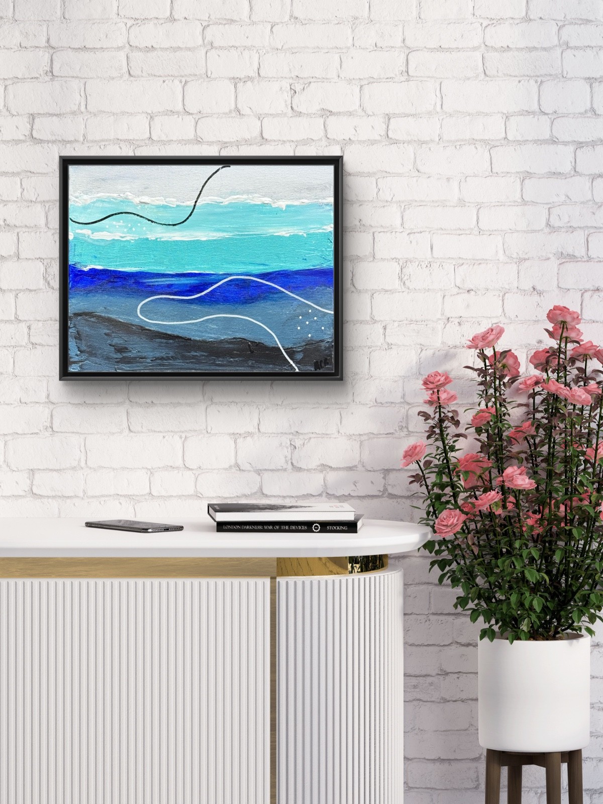 Oceans Below Deep Waters 11×14 Abstract Beach Mixed Media Art Signed by MCR