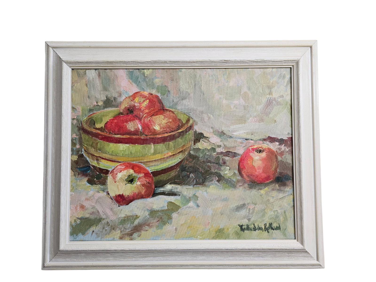 Original Oil Painting Still Life Apples Signed Martha Suhr Rolland Framed 18×14