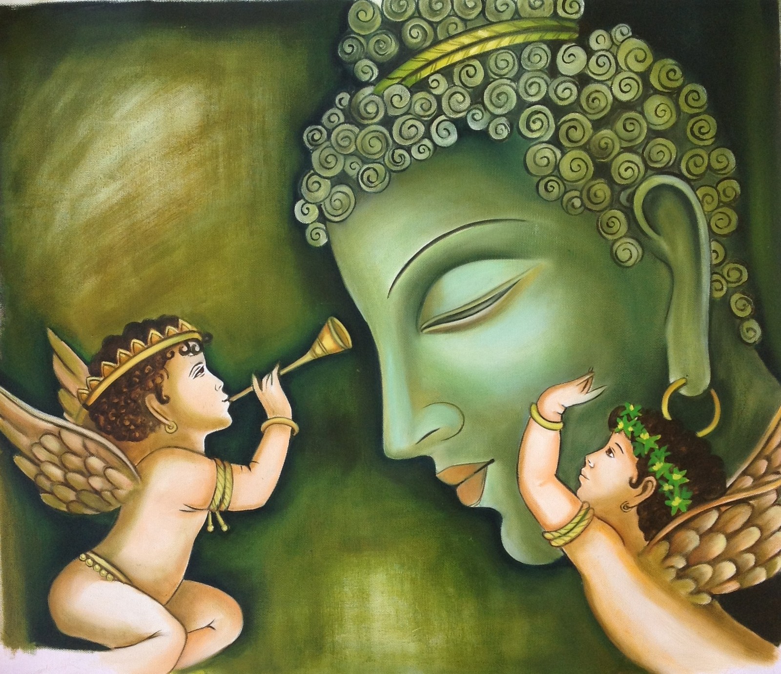 Buddha Artwork Hand Painted Oil on Canvas Indian Buddhist Wall Decor Painting