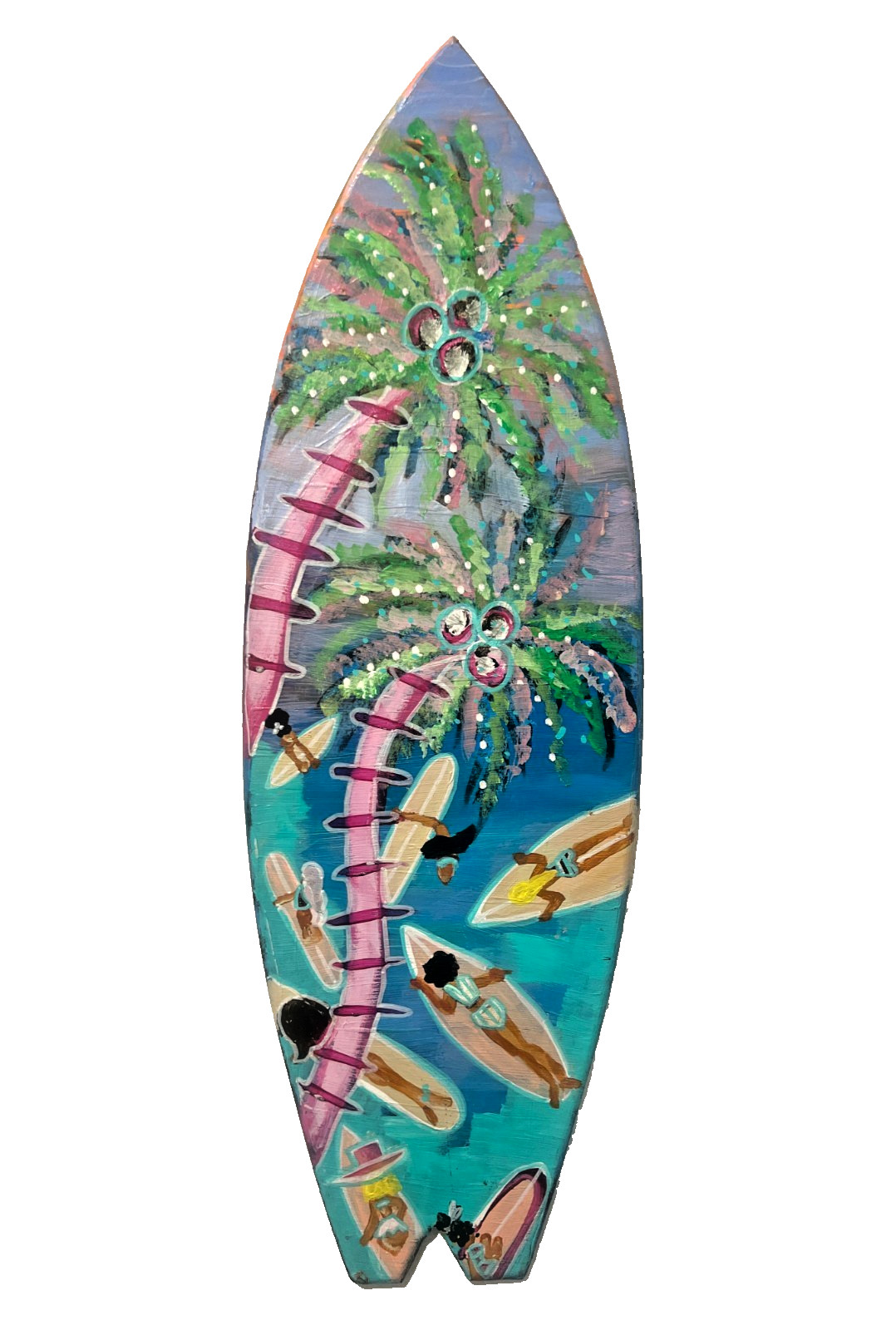 KINGHORN ORIGINAL HAND-MADE WOODEN SURFBOARD HAND PAINTED SURFER GIRLS HAWAII