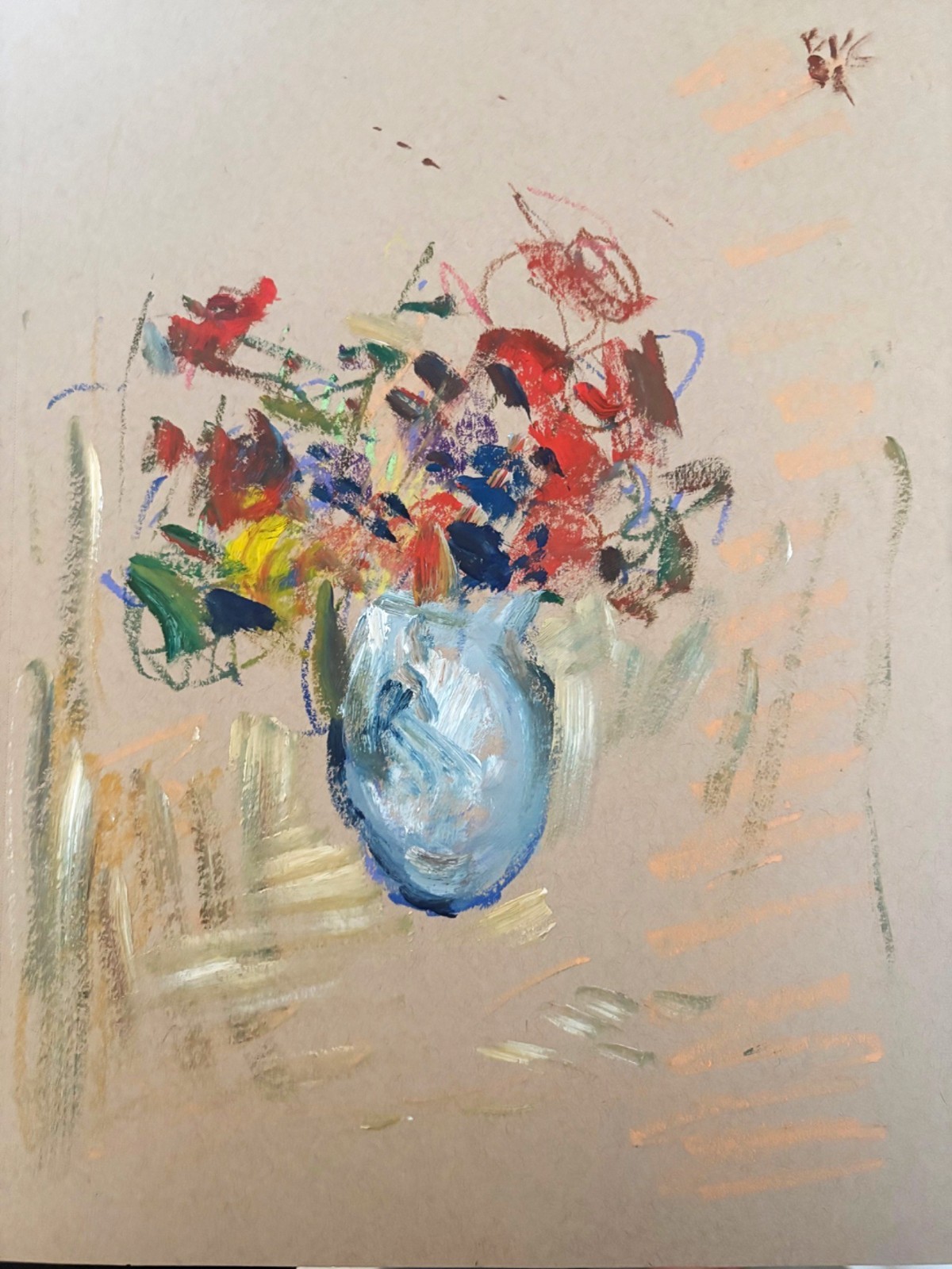 9″x12″ Flowers in Vase Still Life Impressionist Oil Sketch on Paper Original Art