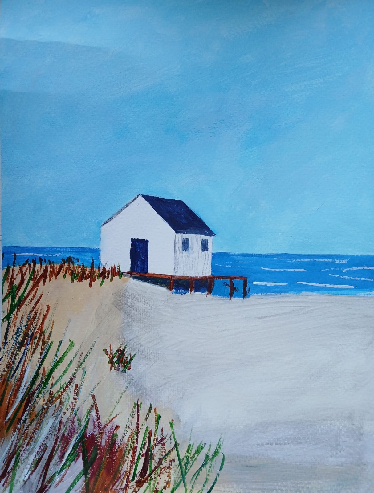 Impressionism 11×14 White Beach House Handmade One of a Kind Art Painting