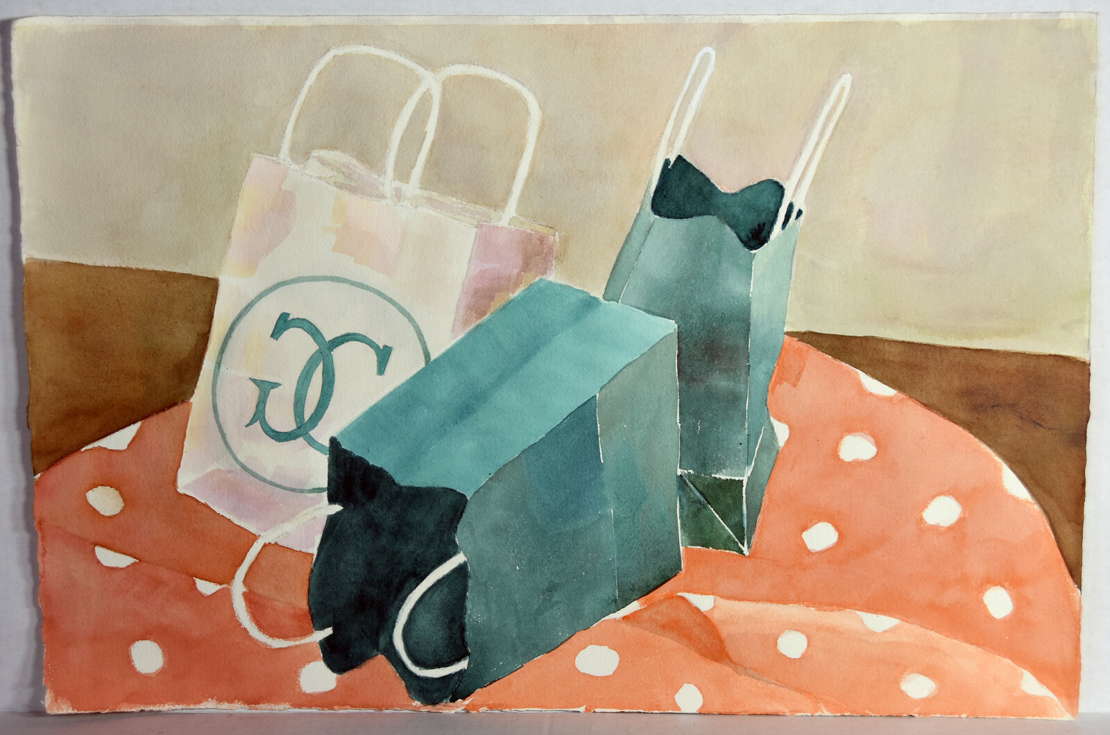 22″ Watercolor Painting Still Life Logo Shopping Purse Americana Shaner Art