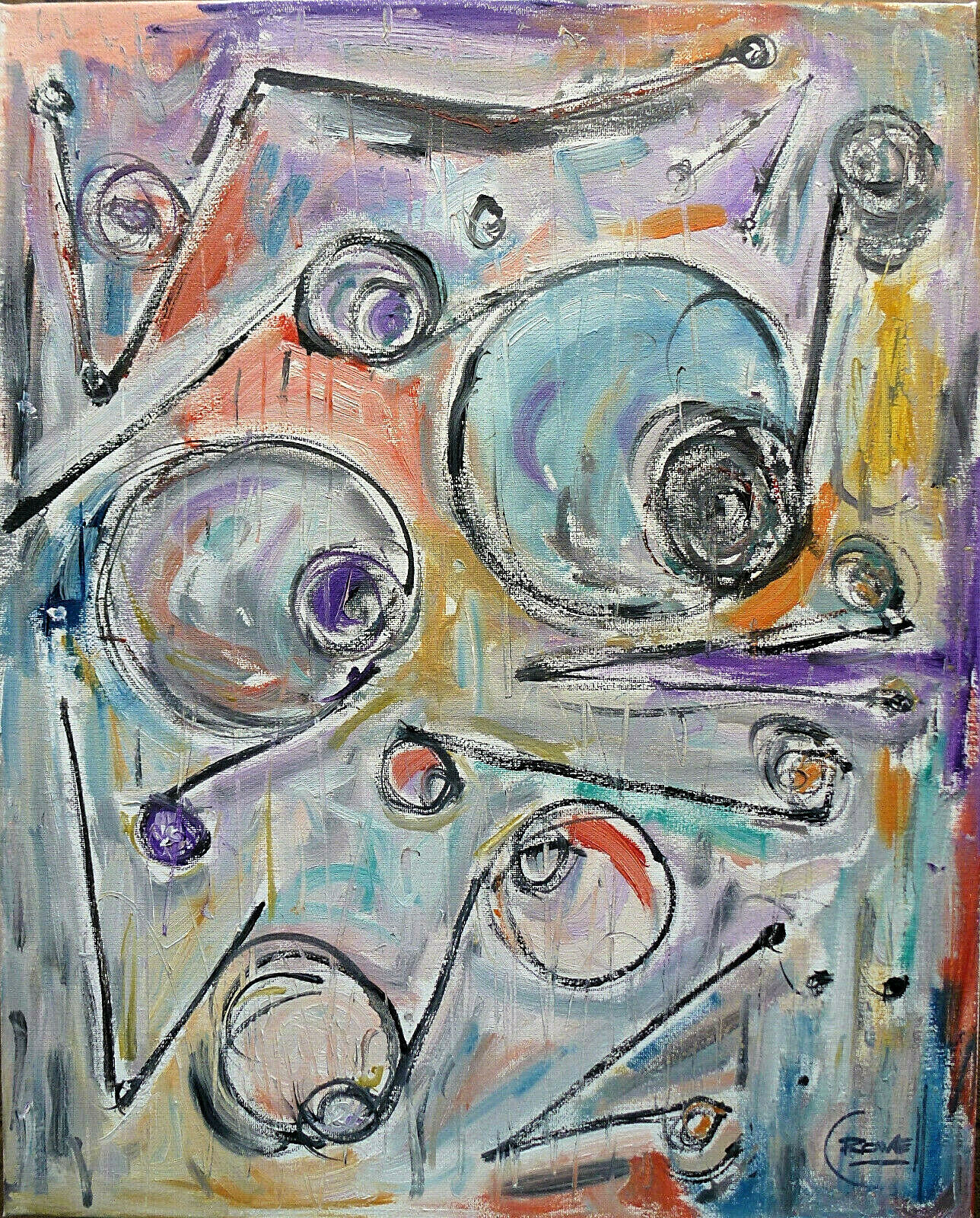 IN AN INSTANT abstract art BIG 16×20 oil Painting original signed by Crowell