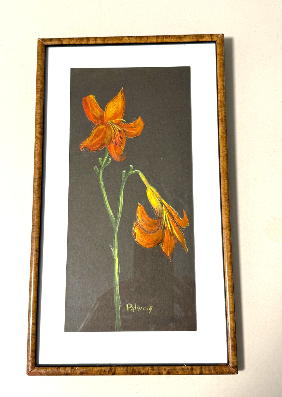 Original Hand-Painted Floral Art – Orange Lily on Black by Patricia