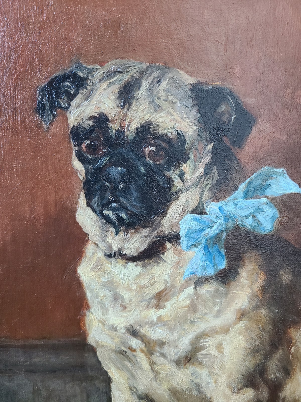 Moody Antique Dog Oil Painting Portrait of a Pug Early 1900’s English School