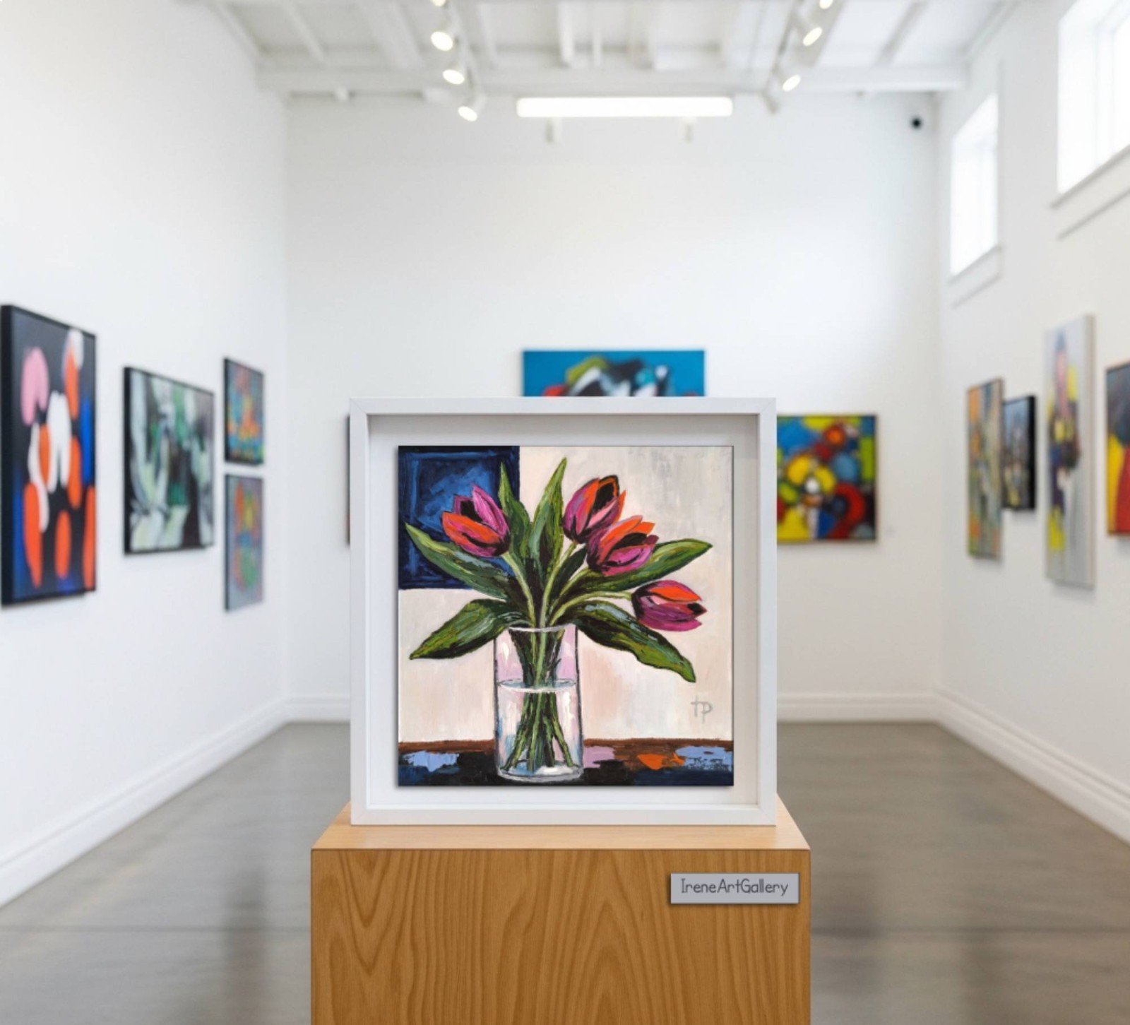 Colorful Tulip Oil Painting Modern Floral Wall Art Flowers Bouquet 11.8×11.8″