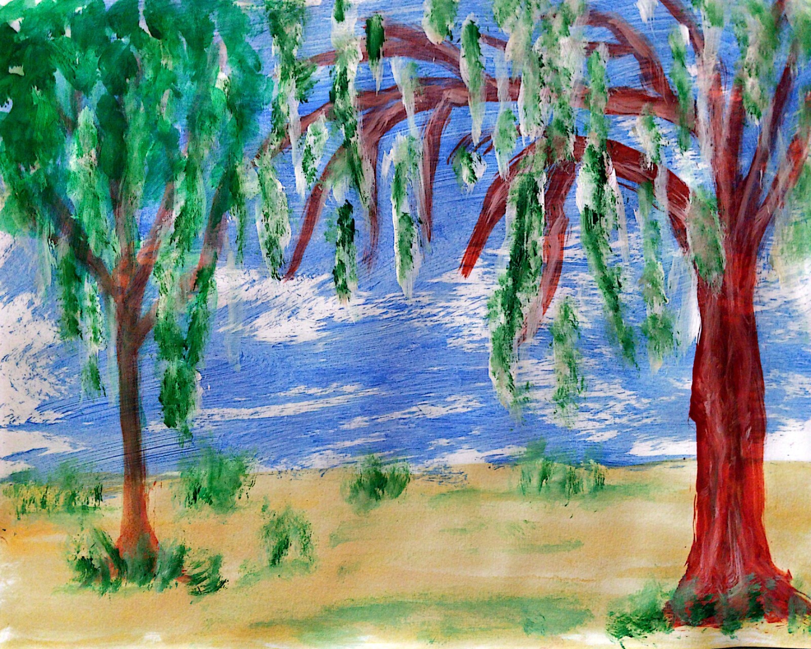 Two Trees Landscape Modern Original Signed Paper Acrylic Wall Art 11×14 BACH