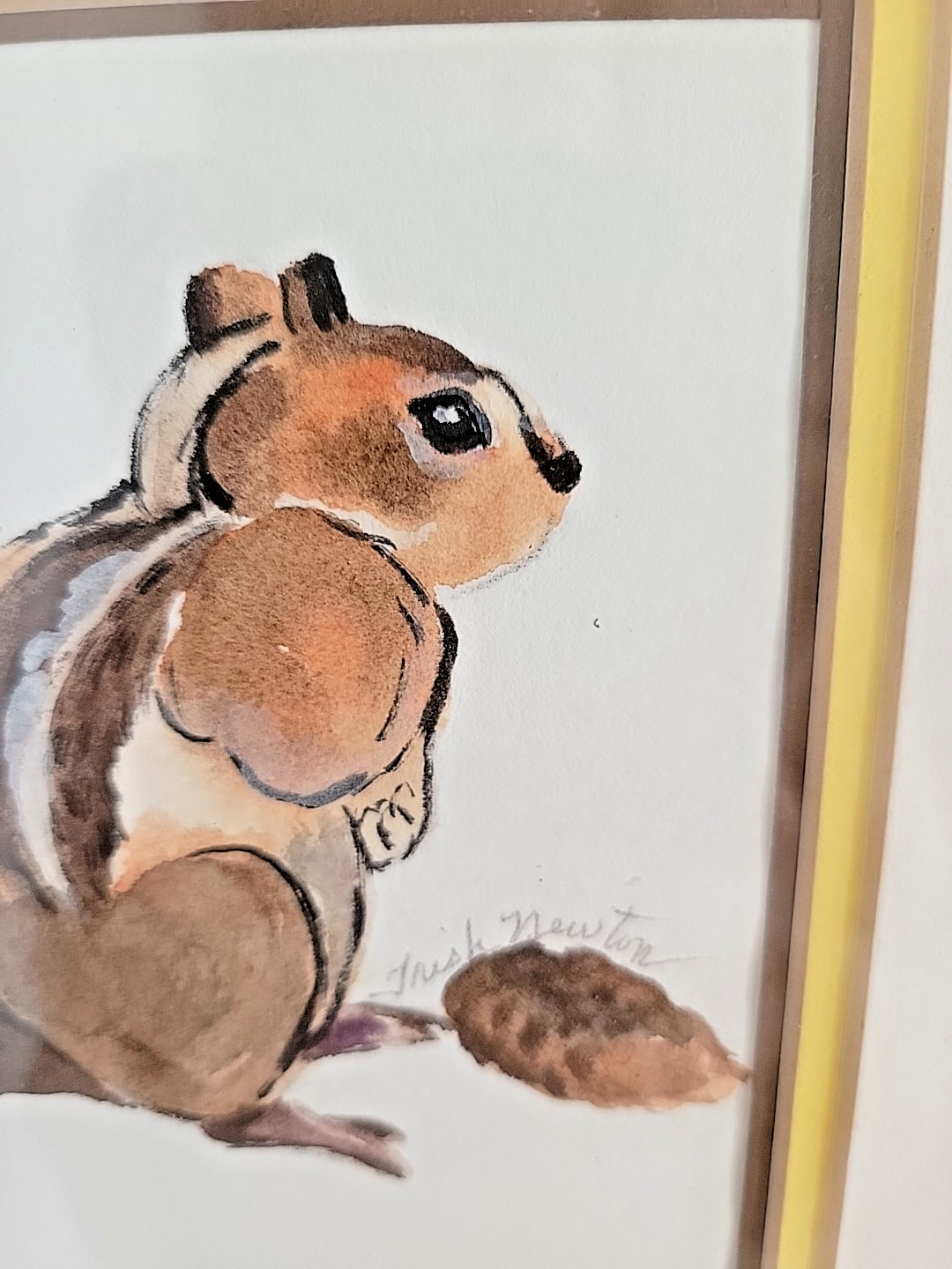 Adorable Original Artwork, Squirrel, Framed & Matted, Signed by artist