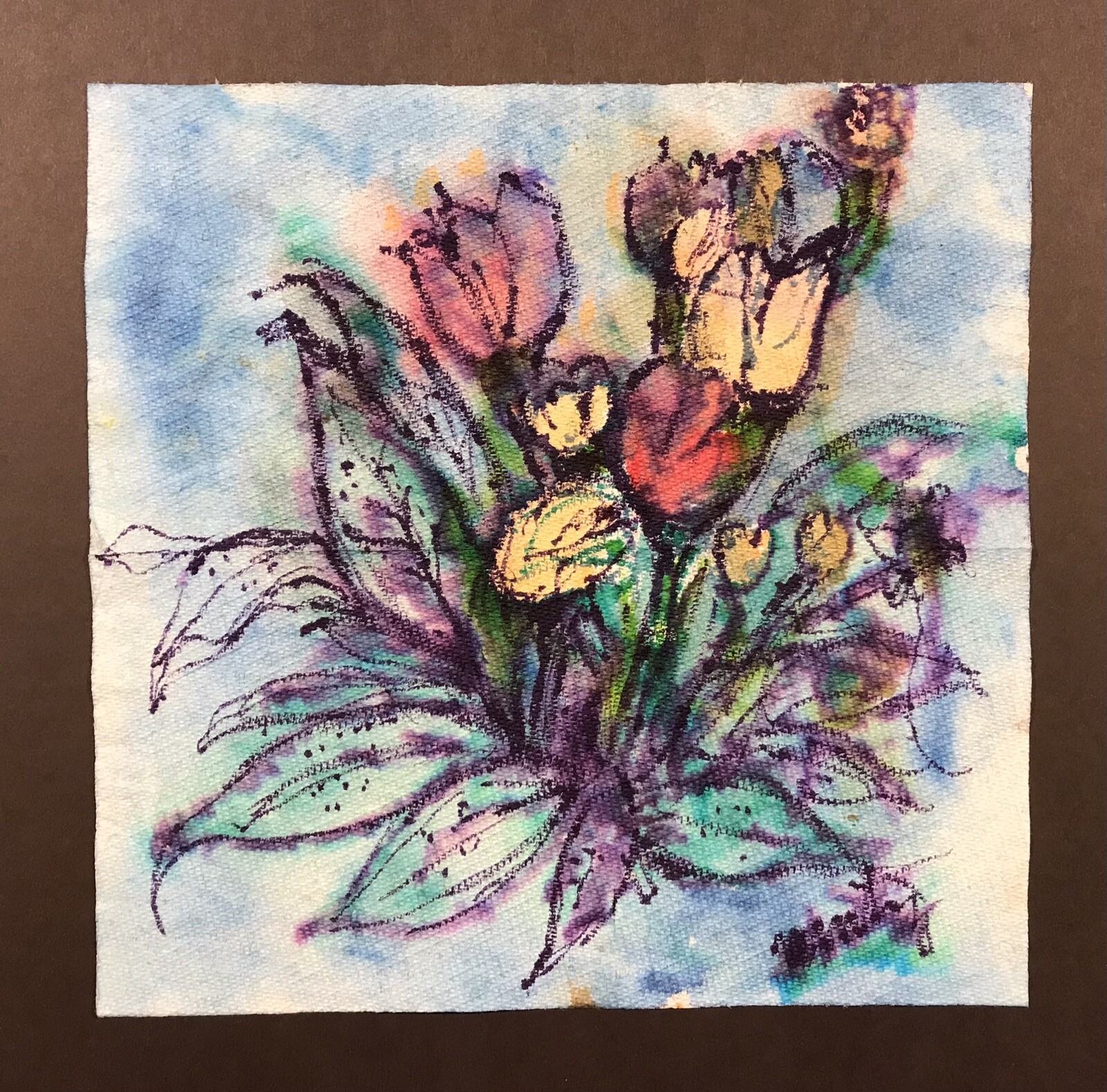 Paul Mintz Baltimore Artist original Ink watercolor on paper towel Flowers