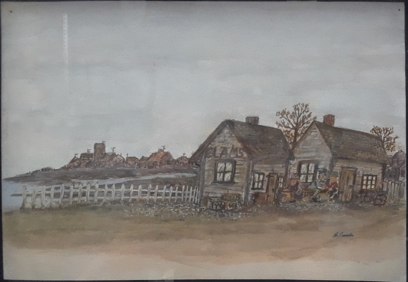 Original Acrylic Art Painting Eastern Seacoast Sign H. Crooks Framed under Glass