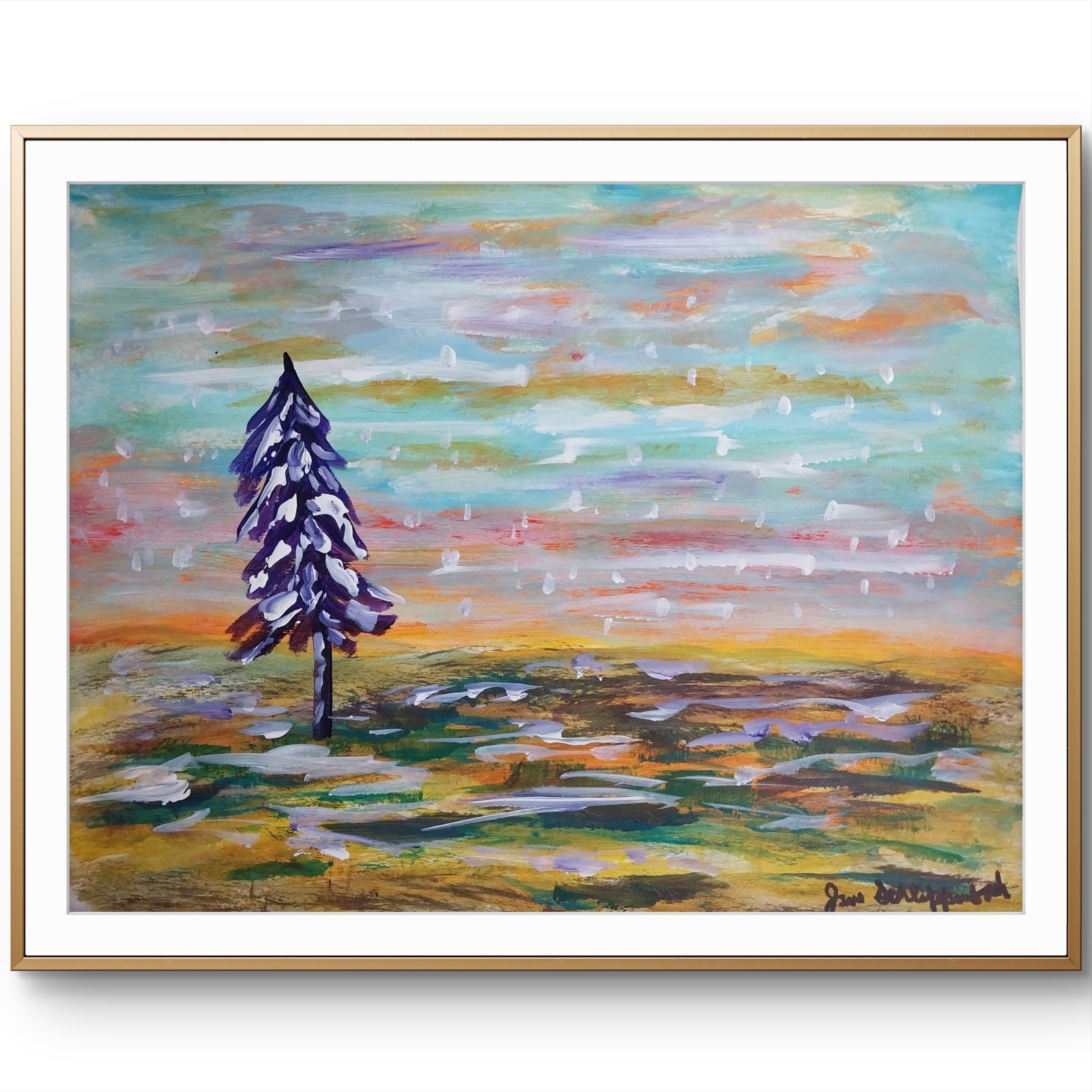 Winter Snow 11×14 Modern Colorful Vibrant Original Signed Paper Acrylic BACH