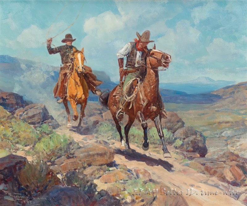 Cowboy impression Oil painting Wall art Giclee Printed on Canvas P2319