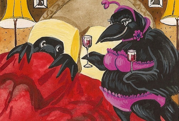 4×6 print of painting Ryta Raven Crow Valentines Day Romance Love Marriage humor
