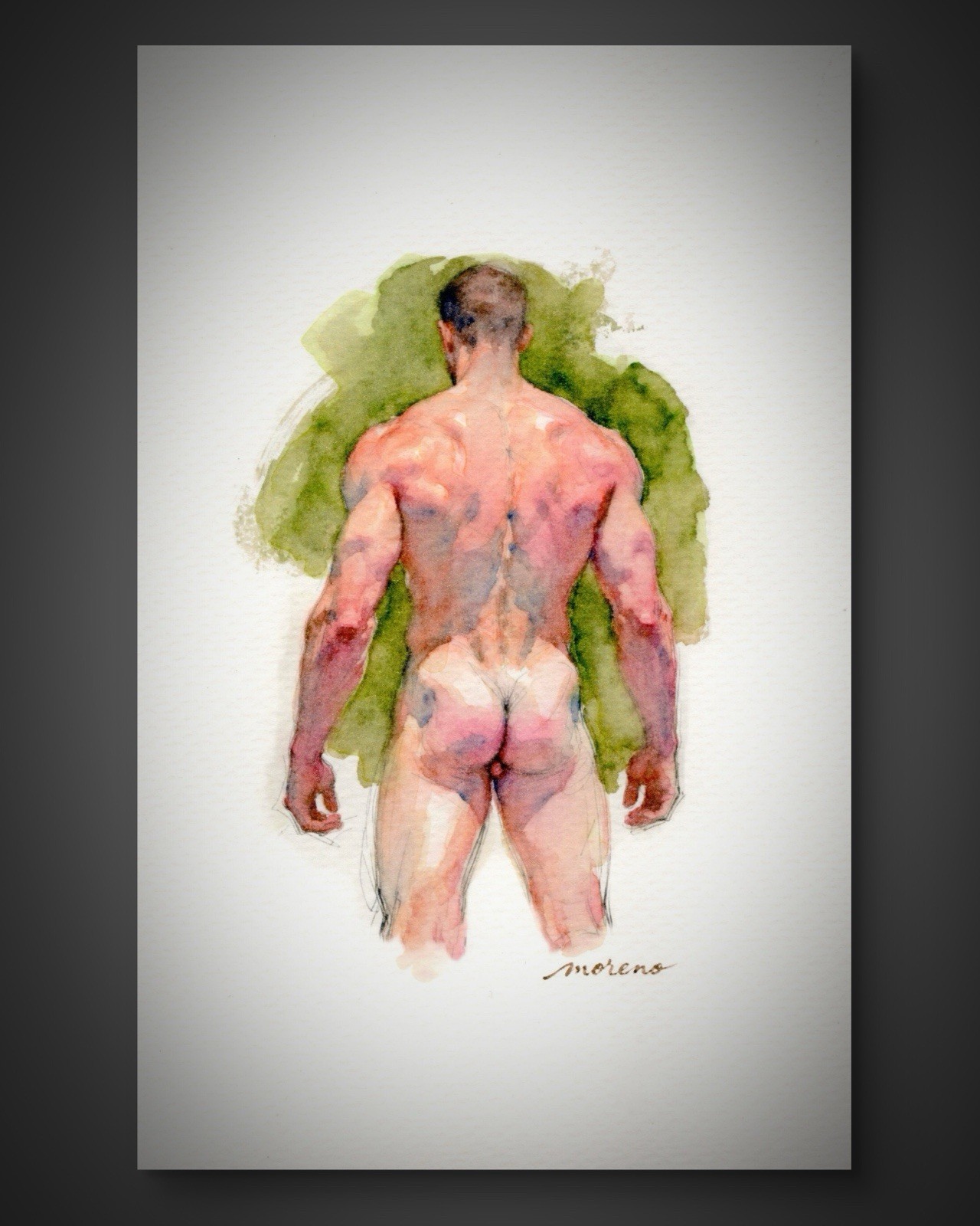Original Watercolor Painting Classical Male Figure Book Page 5.5 × 8.5 inches)