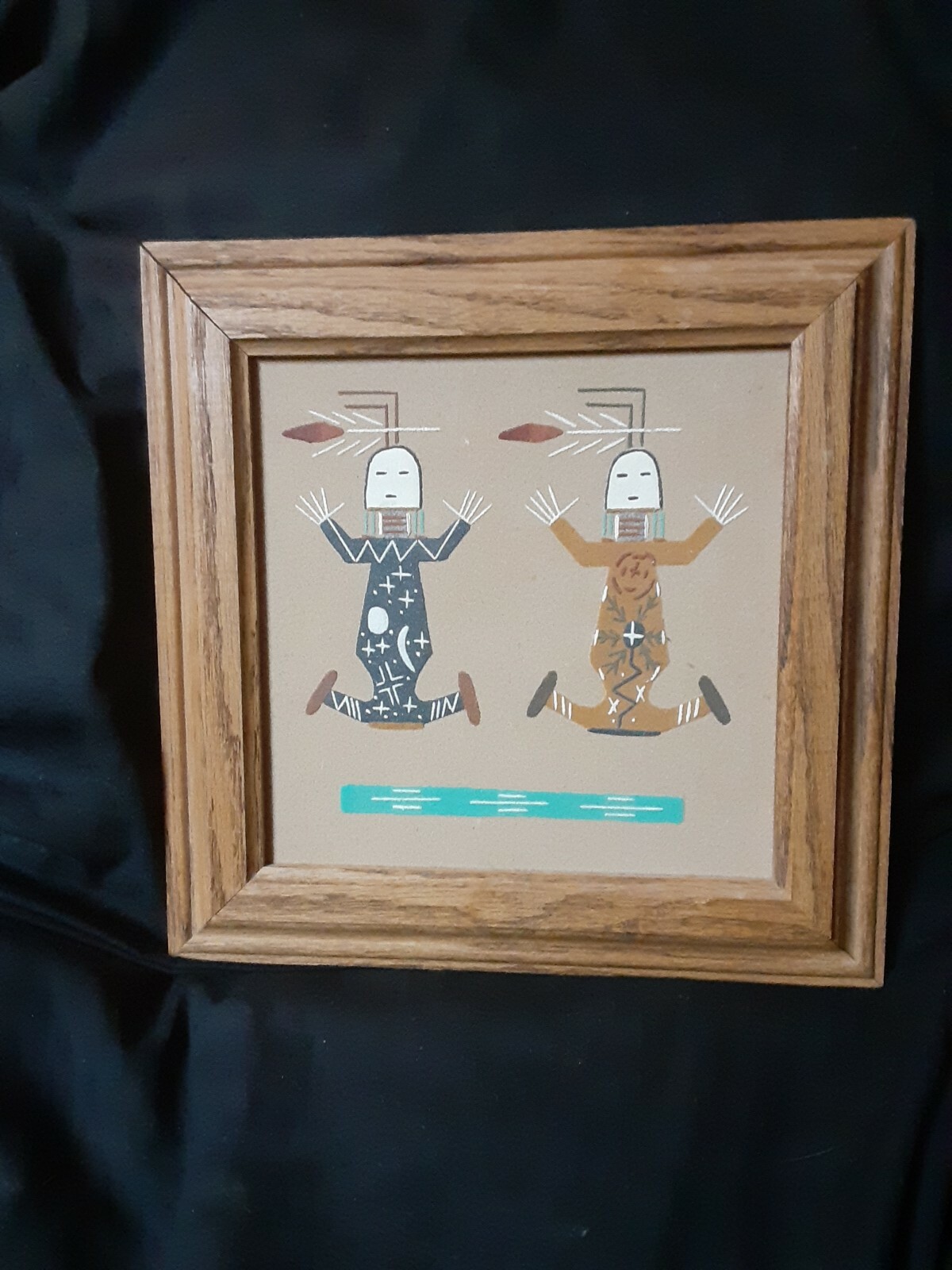 Folk Art Vintage Native American Navajo Framed Sand Painting J. Begay Earth Sky