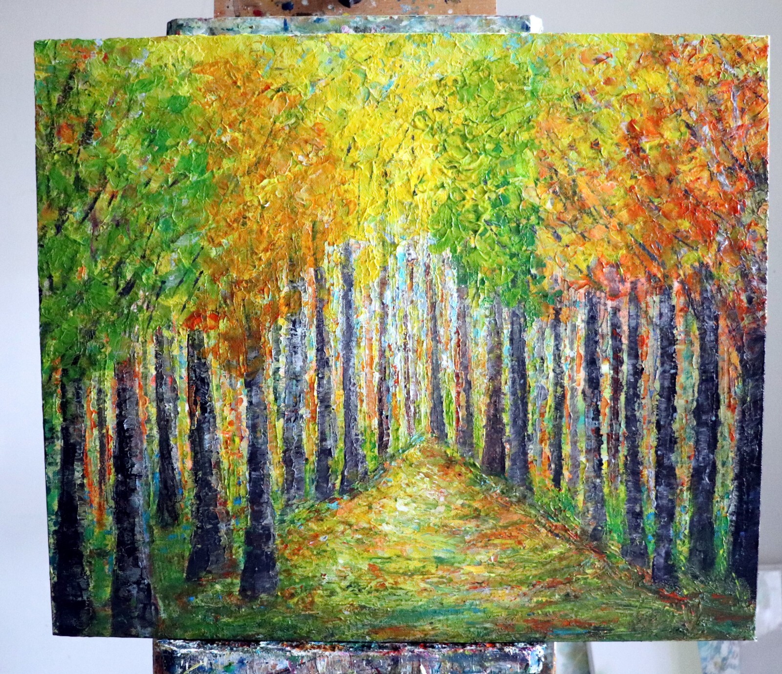 Sunlit Forest Path Original Landscape Painting 24×20 Textured Woodland Art