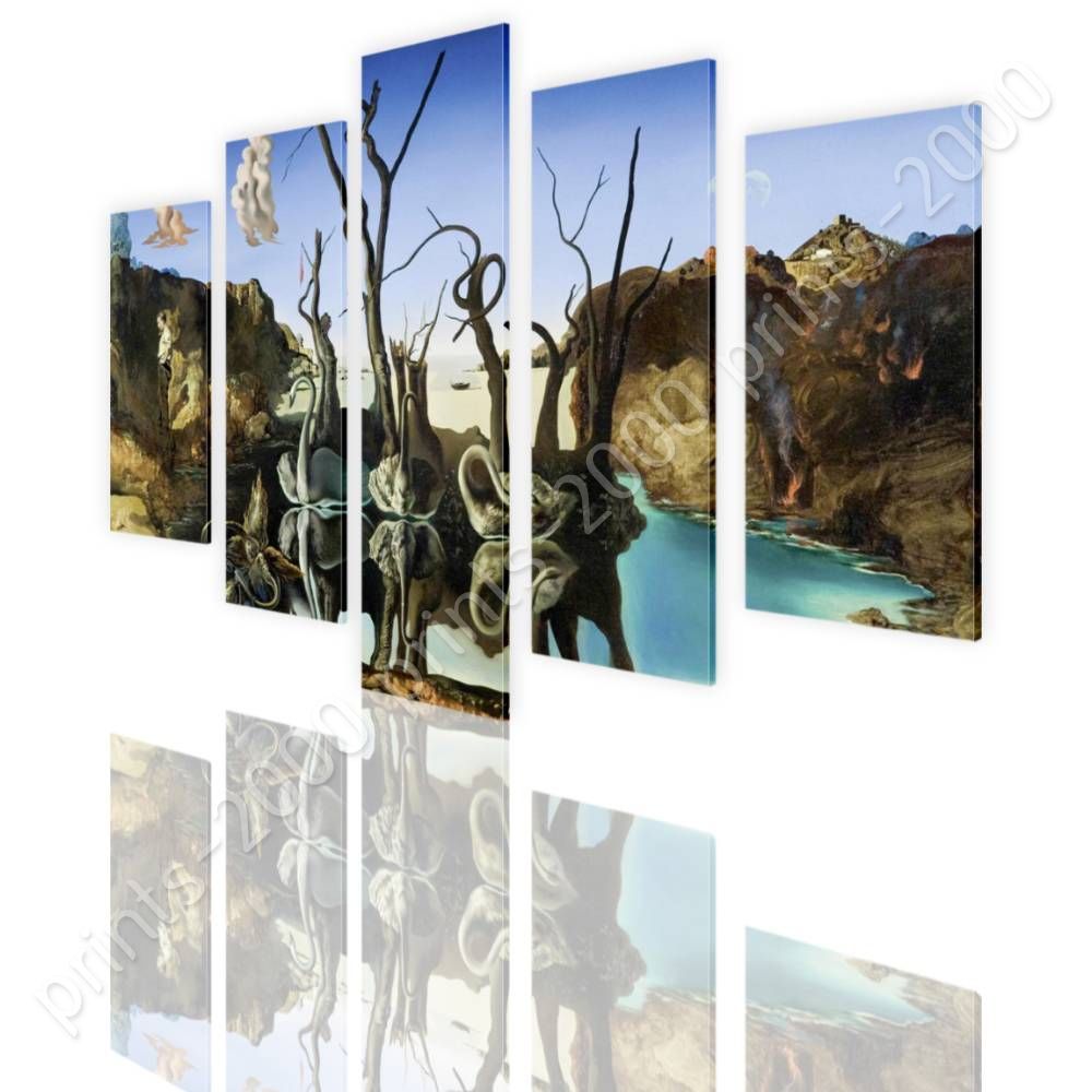 Swans Reflecting Elephants by Salvador Dali | Ready to Hang Canvas | 5 Panels