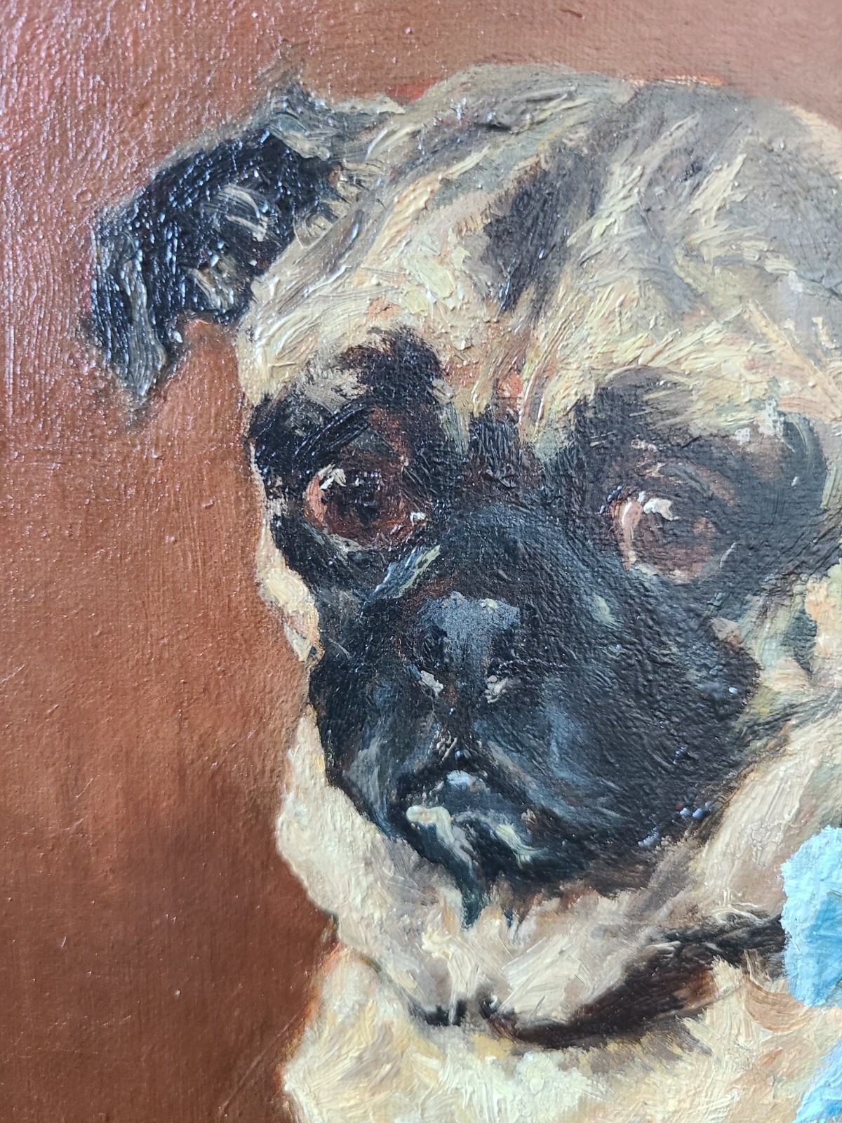 Moody Antique Dog Oil Painting Portrait of a Pug Early 1900’s English School