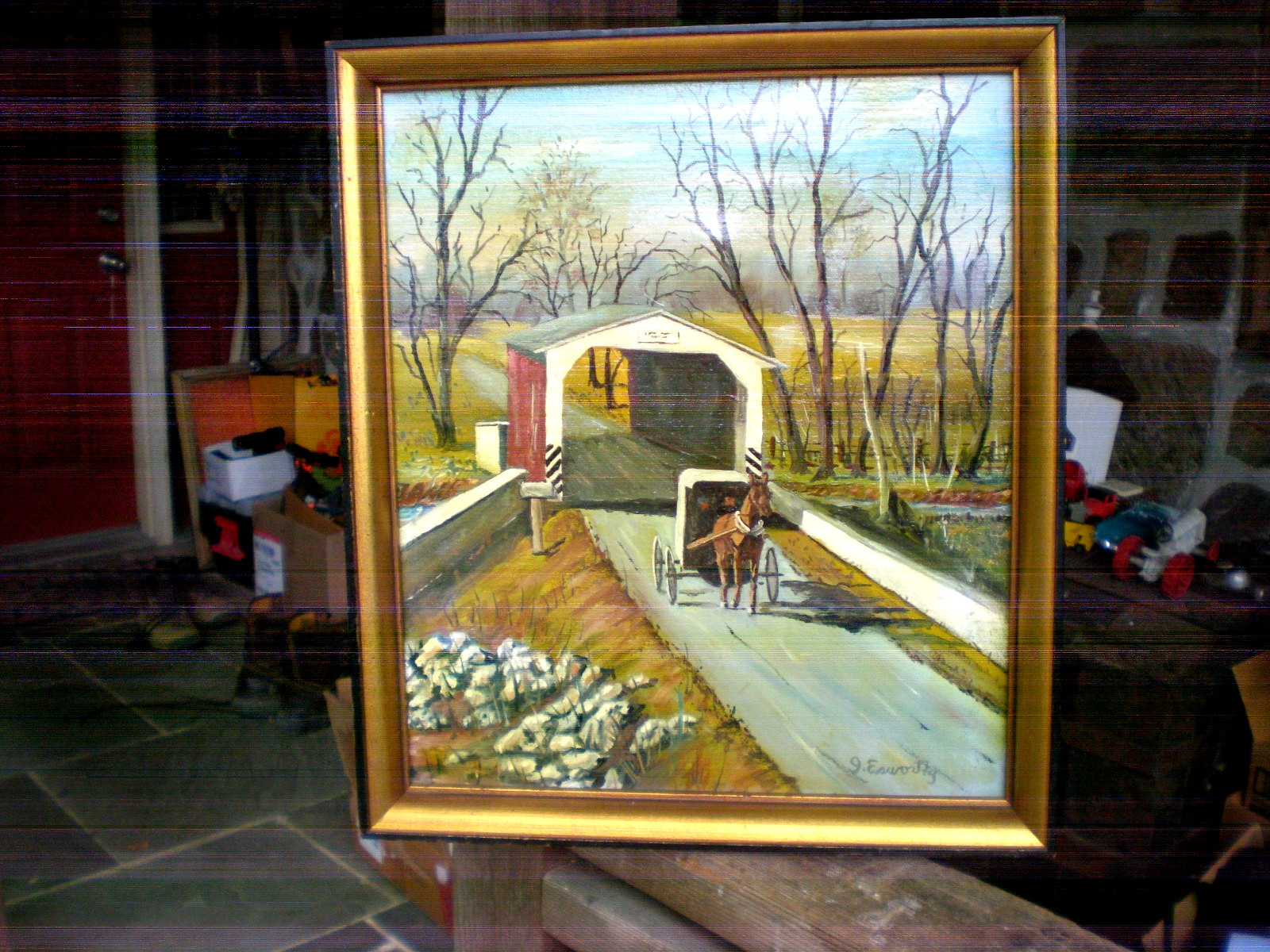 Vintage Oil on Canvas Countryside Scene known Artist, J.Esworthy Lancaster, Pa.