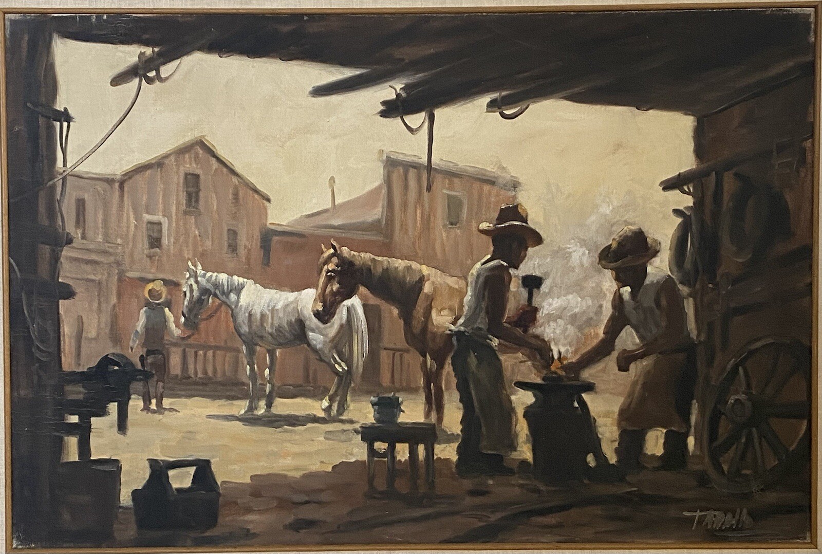 Rodolfo Tarallo VTG Western Equestrian Blacksmith Cowboy Impressionism Painting