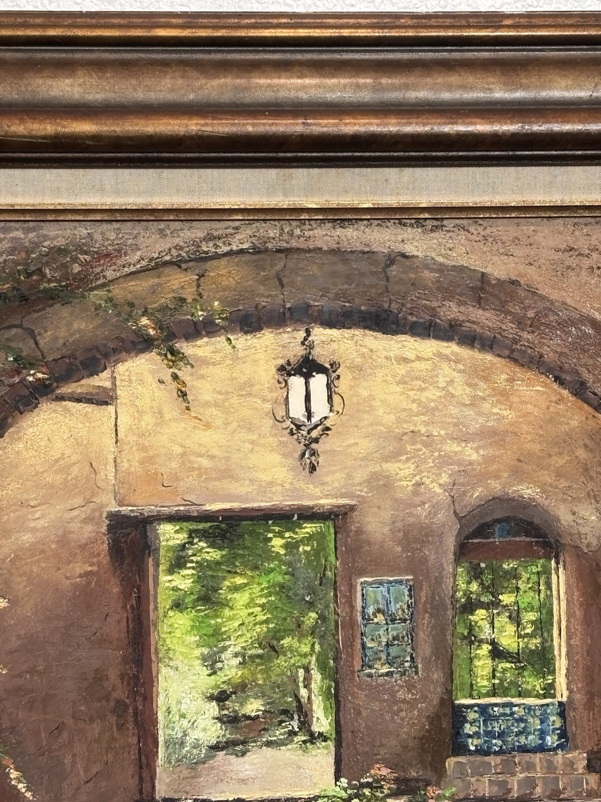 Original Framed Signed Mediterranean Courtyard Archway Painting Spanish Villa