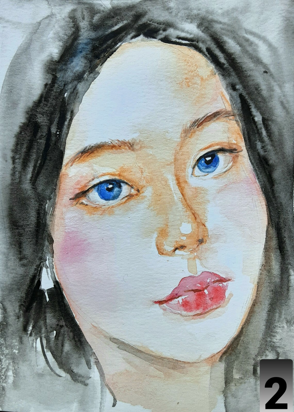 Women portrait female face art,original watercolor painting,wall interior decor