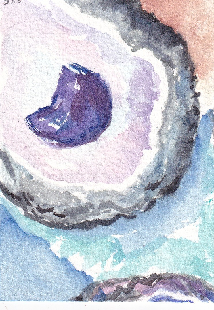 Oyster Shells Original ACEO Watercolor Painting – Mini Coastal Ocean Art