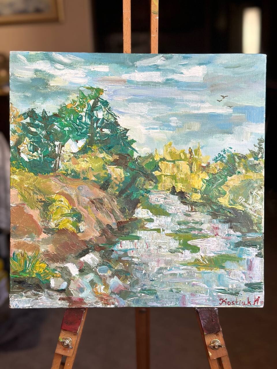 Painting by Ukrainian artist «Carpathian stream» acrylic