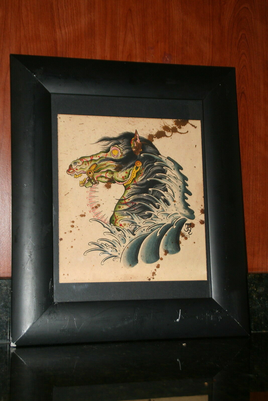 MER-HORSE WATERCOLOR FANTASY HORSE ARTWORK ORIGINAL FANTASTIC ARTIST WATER HORSE