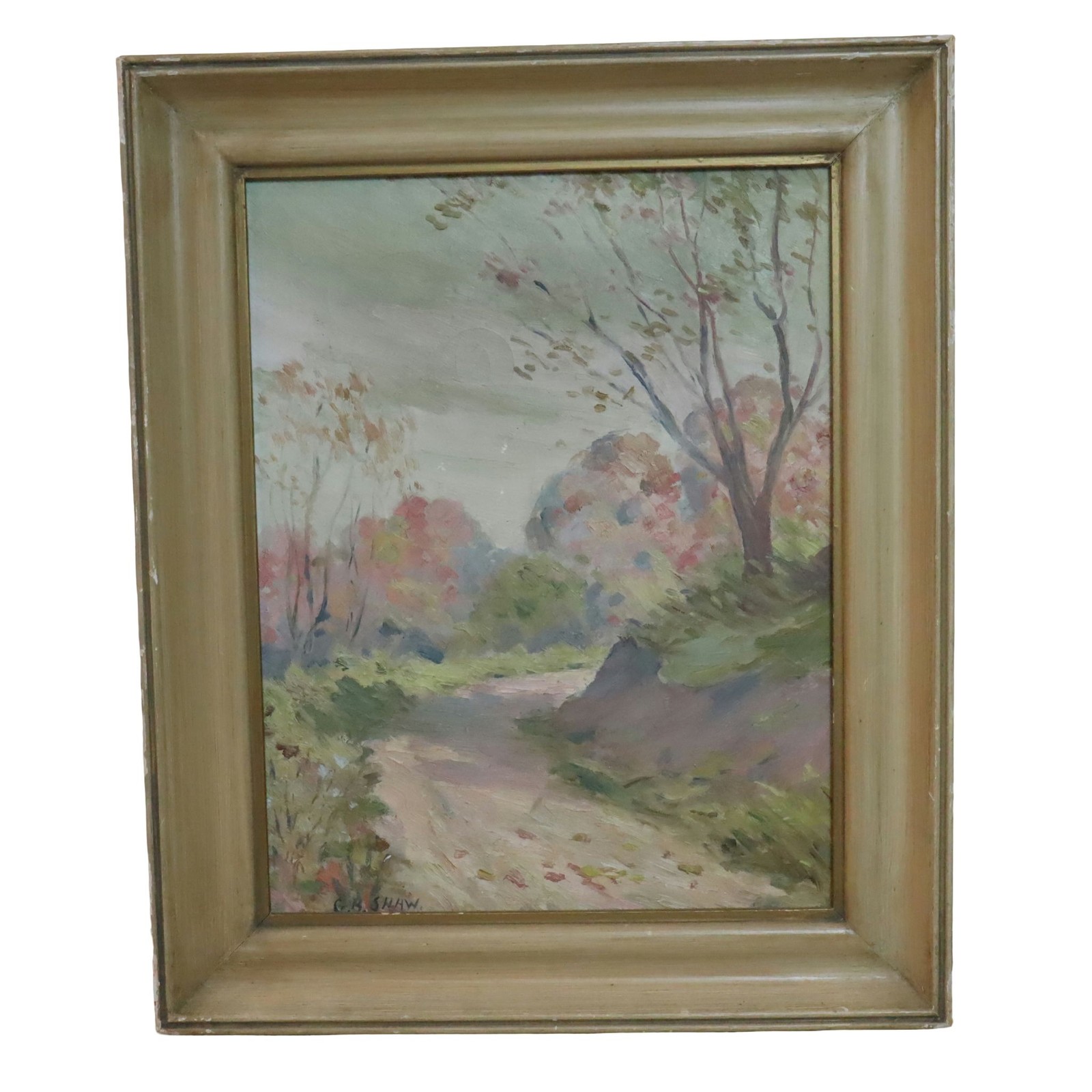 Original Charles E Shaw Oil Painting Landscape Impressionist Pathway Road Framed