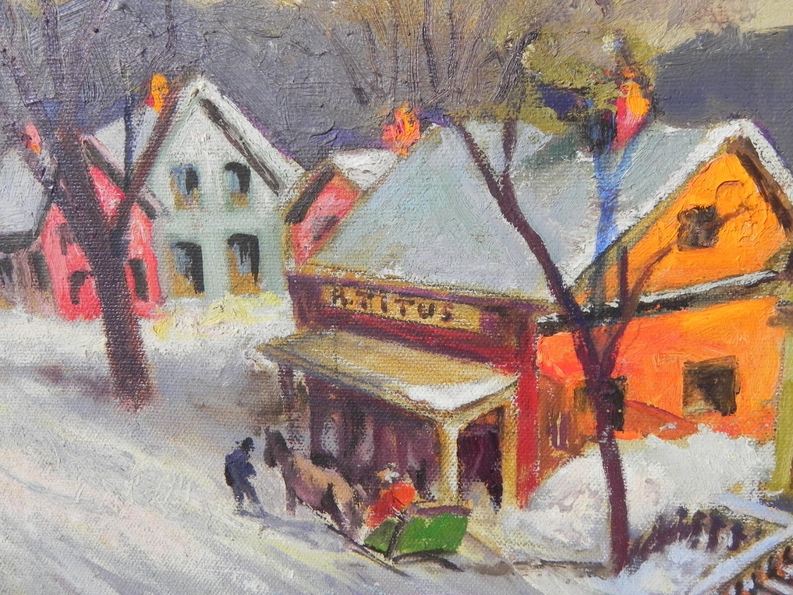 New England winter painting naive impressionist 1979 signed Titus poss. Vermont